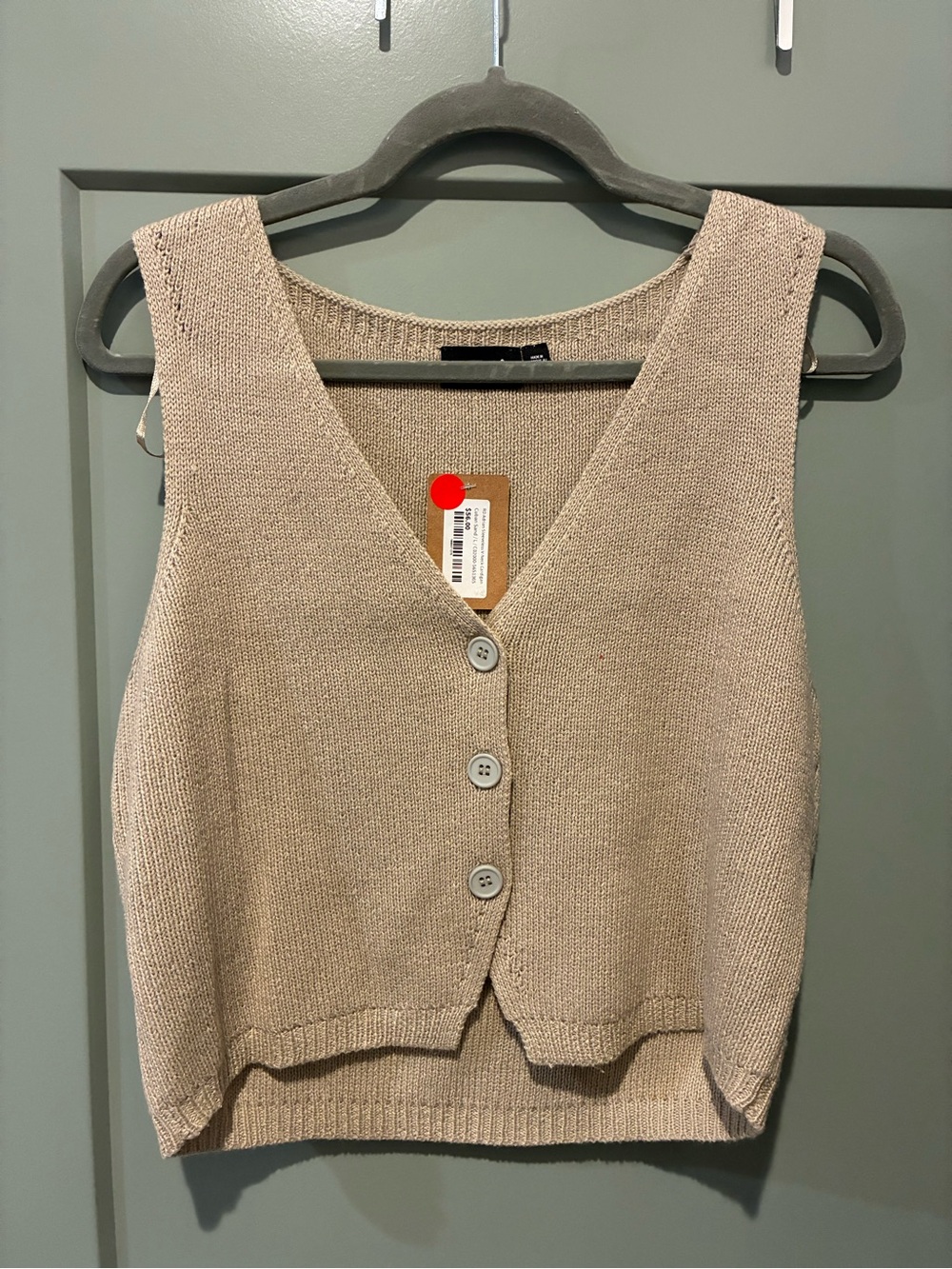 RD Style Beige V-Neck Button Front Knit Sweater Vest